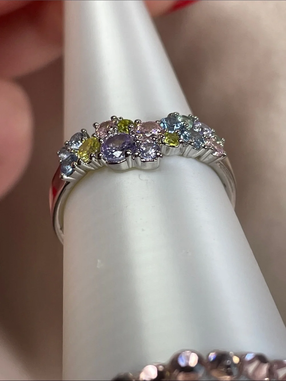 Bomb Party RETRO Array of Multi Color CZ on Rhodium Size 9